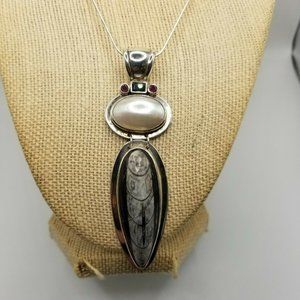 Vintage Sterling Silver Orthoceras Fossil On Sterling 925 Chain Unisex Style